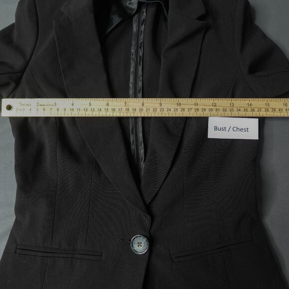 Women Blazer Jacket XS Black Retro Y2K Ruched Sleeve Minimalist Capsule Corpcore - Picture 7 of 11